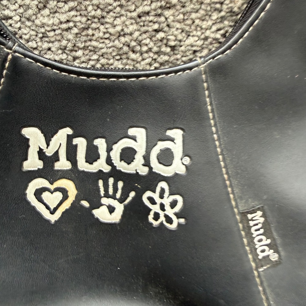 VTG Mudd Black Y2K Hobo Shoulder Bag Whipstitch Grommet Strap Logo Heart Hand - Picture 4 of 9
